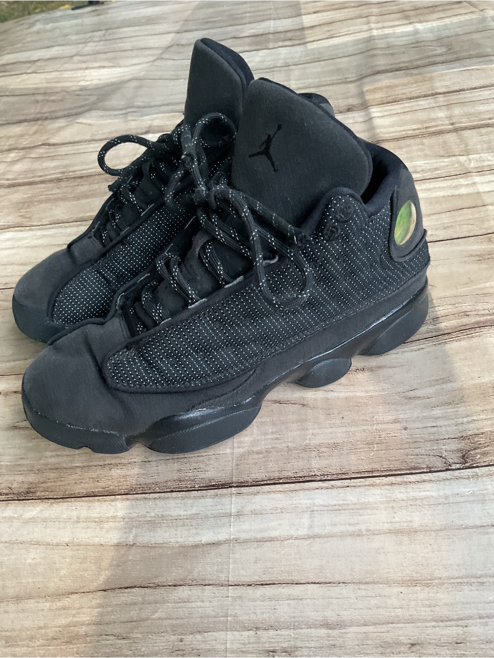 Jordan 13 Kids Black Low-Top Sneakers with Holographic Accent